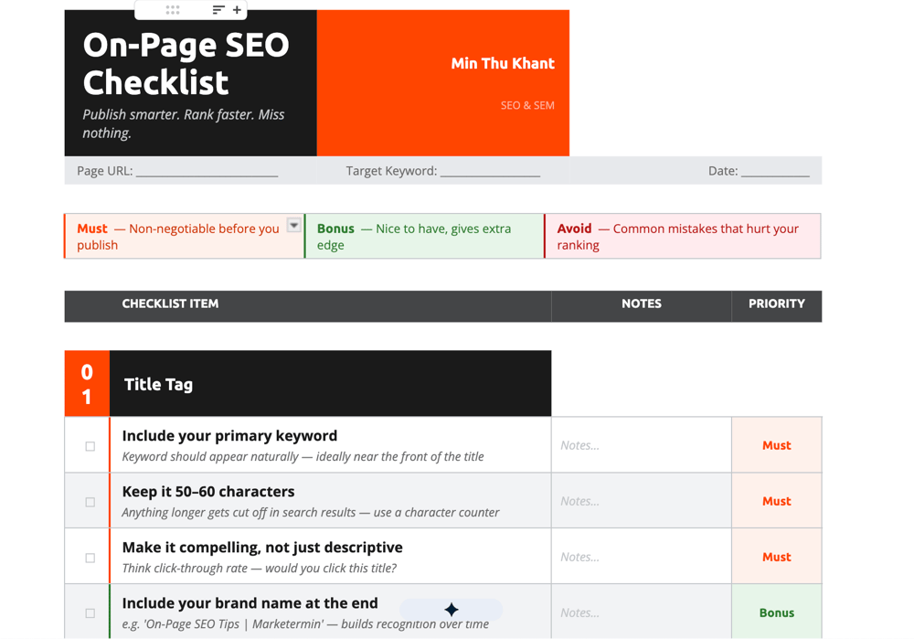 Onpage SEO checklist