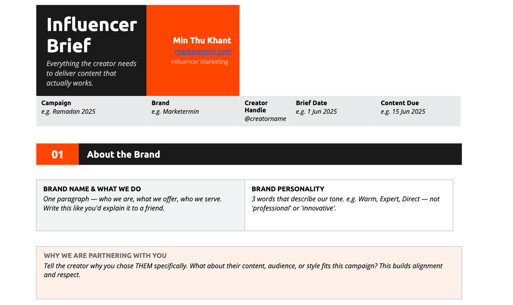 Influencer Brief Template