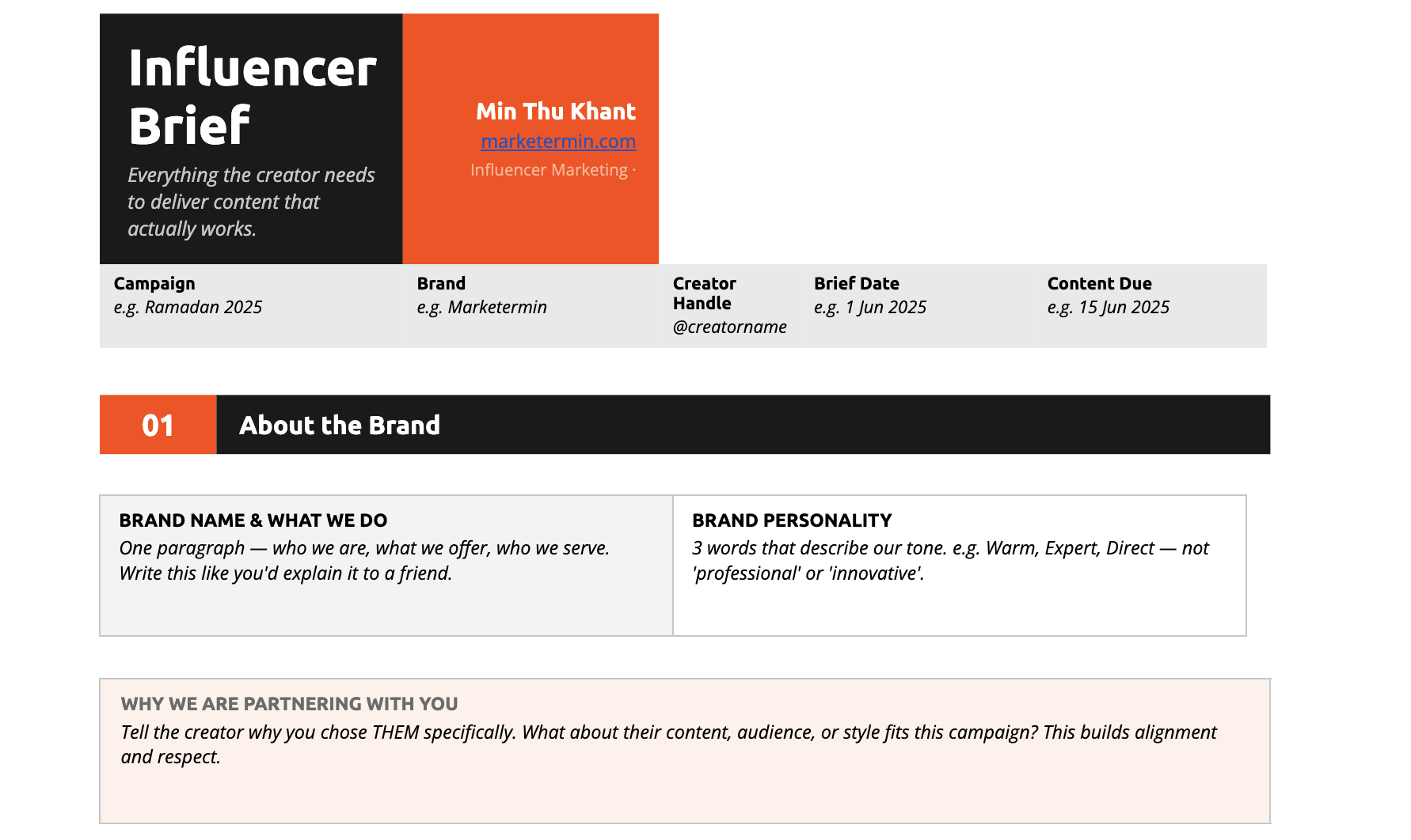 Influencer Brief Template Influencer Brief Template