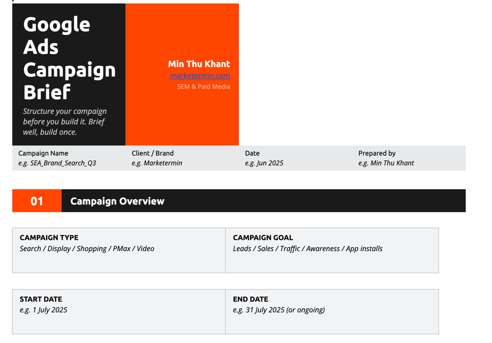 Google Ads Campaign Brief