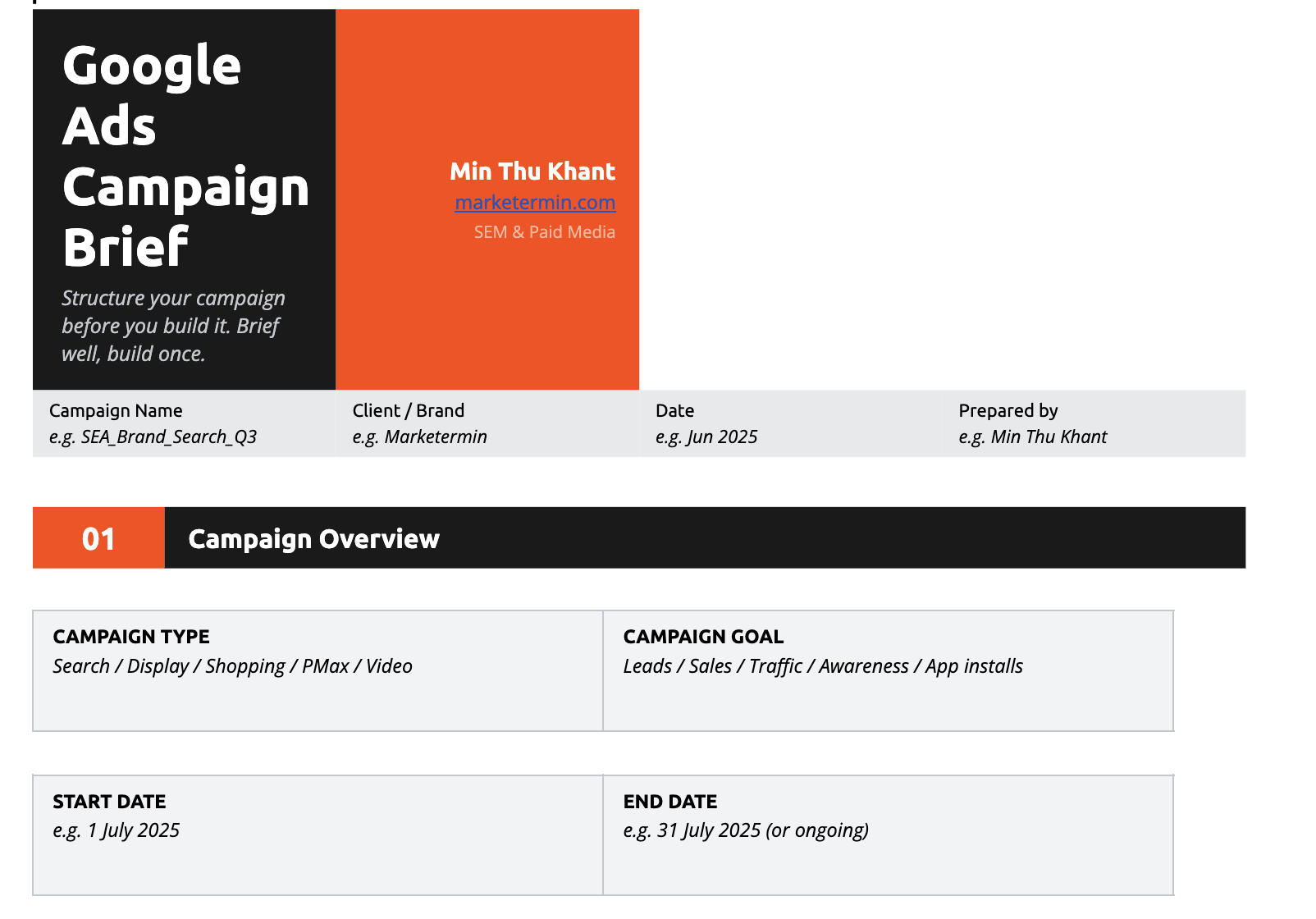Google Ads Campaign Brief Google Ads Campaign Brief