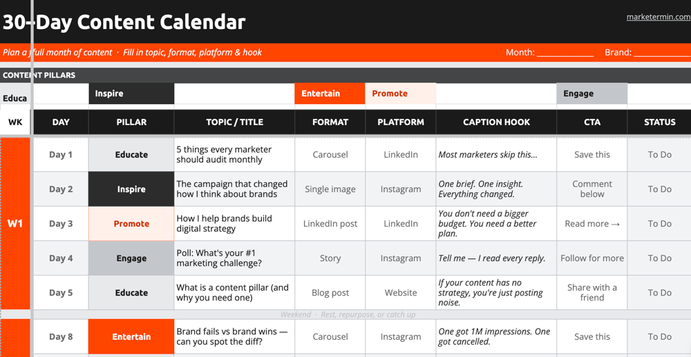 30day Content Calendar